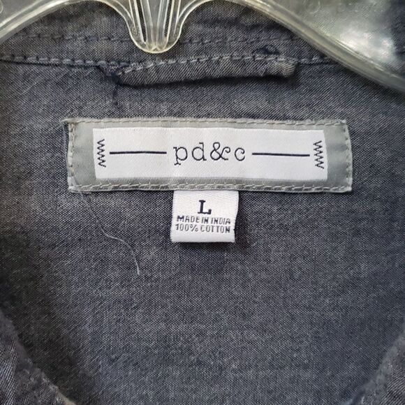 Pd & c Shirt Men Large Blue Gray Plaid Button Down Preppy Cotton Flannel - Picture 2 of 5